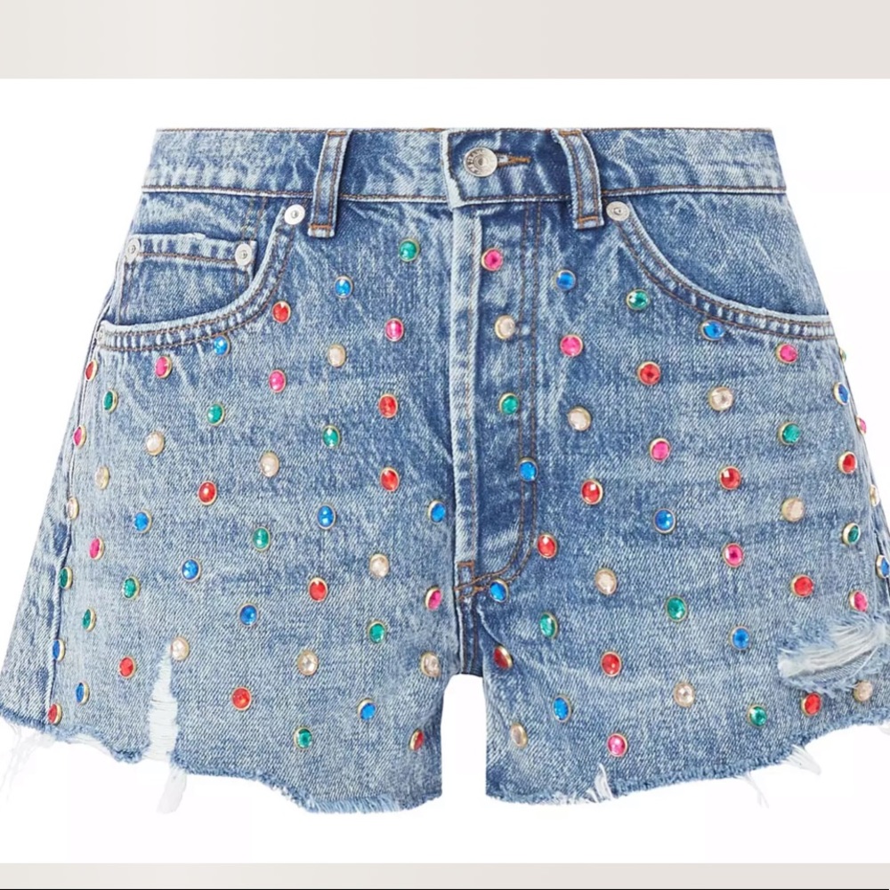 The Kooples Studded Denim Mini Shorts